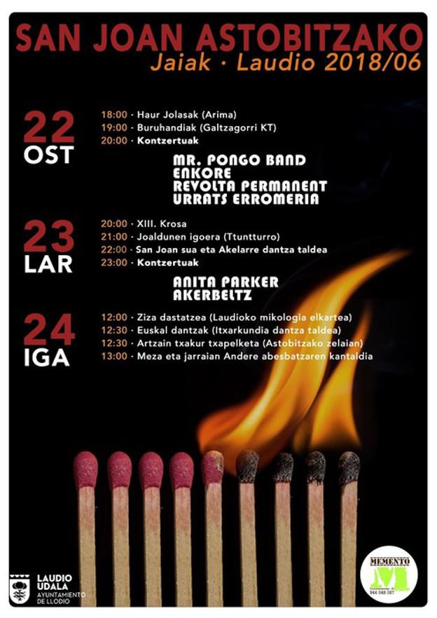 Programa de fiestas de Llodio 2018: San Joan Astobitzako Jaiak
