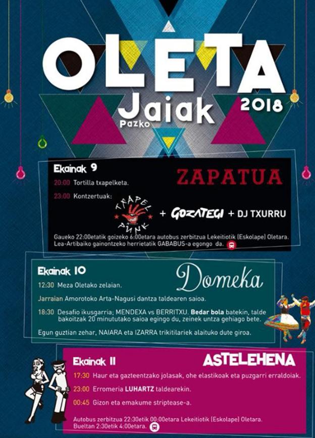 Programa de fiestas de Amoroto 2018: Oletako Jaiak