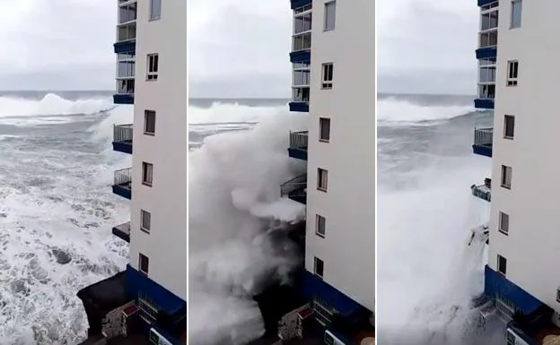 Olas que alcanzan hasta un tercer piso y arrancan balcones en Tenerife