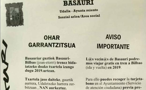 Inocentada en Basauri: bonos gratuitos para viajar en tren todo el año