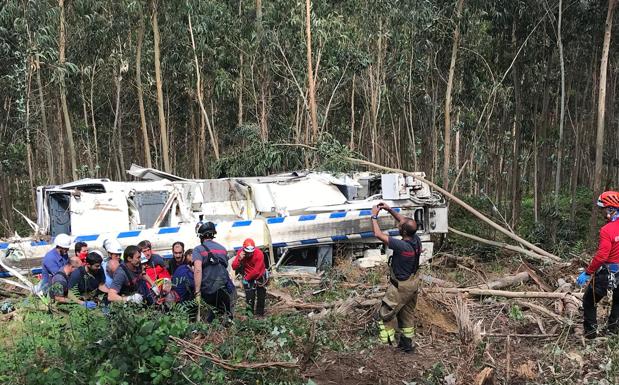 Un operario herido tras caer con su grúa por un barranco en Alonsotegi