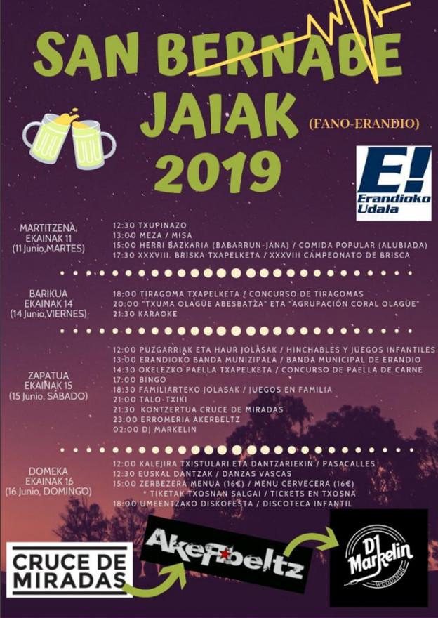 Programa de fiestas de Erandio 2019: San Bernabe Jaiak