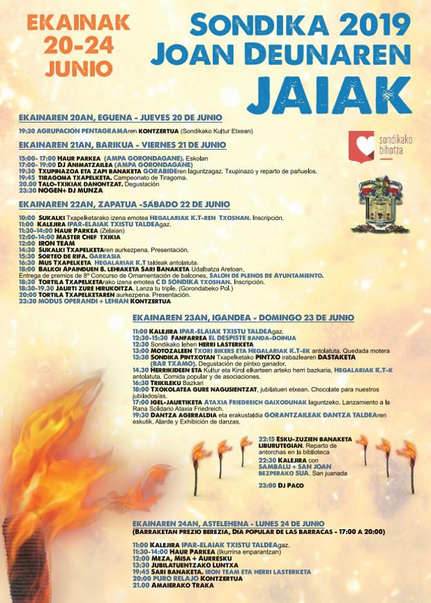 Programa de fiestas de Sondika 2019: Sondikako San Juan Jaiak