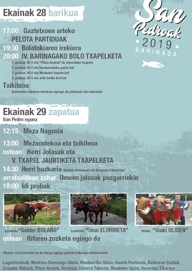 Programa de fiestas de Markina 2019: Barinagako San Pedroak