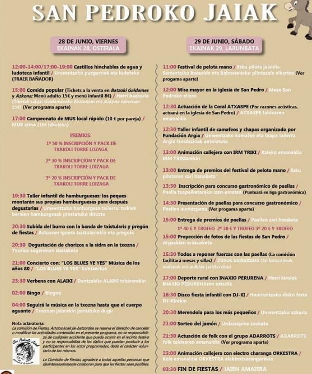 Programa de fiestas de Galdames 2019: San Pedro Jaiak