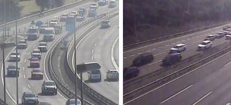 Mañana de retenciones en la A-8 en Zierbena por la retirada de un camión volcado el martes