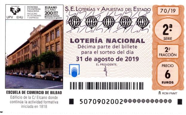 La Escuela de Comercio en Bilbao, en los 10 millones de décimos para el sorteo de lotería del sábado
