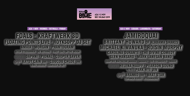Cartel BIME Live 2019 Bilbao completo