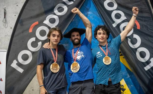 Irati Zabala, Gorka Ruiz e Iñaki Arantzamendi, campeones de Euskal Herria de escalada