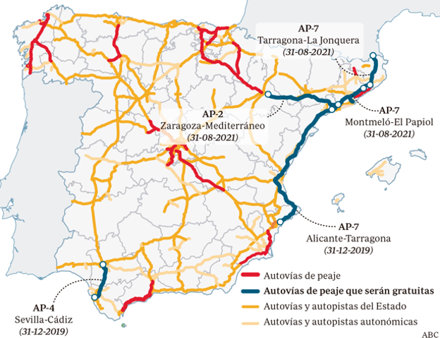Estas son las autopistas que pasan a ser gratuitas a partir de 2020
