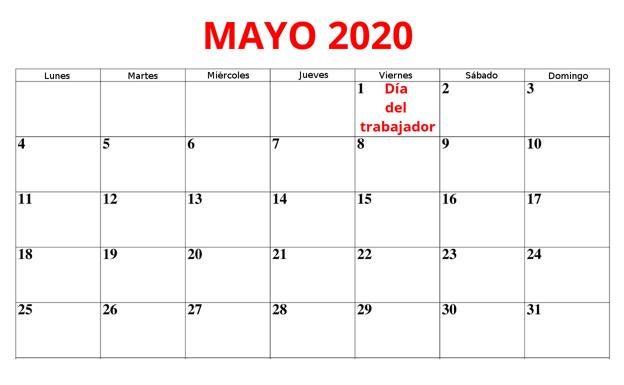 1 de mayo 2020: festivo Día del trabajador