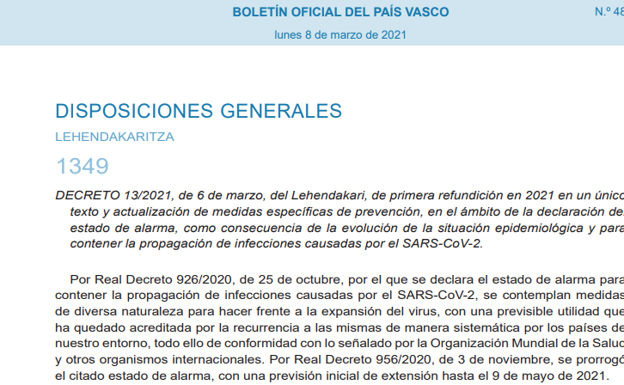 BOPV 8 de marzo de 2021: boletín que regula la libre movilidad en Euskadi