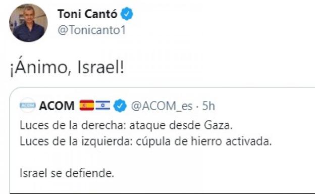 El polémico tuit de Toni Cantó en apoyo a Israel