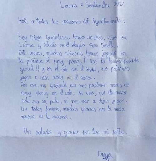 La carta de un niño de Lerma por unos recreos divertidos en pandemia conmueve al Ayuntamiento