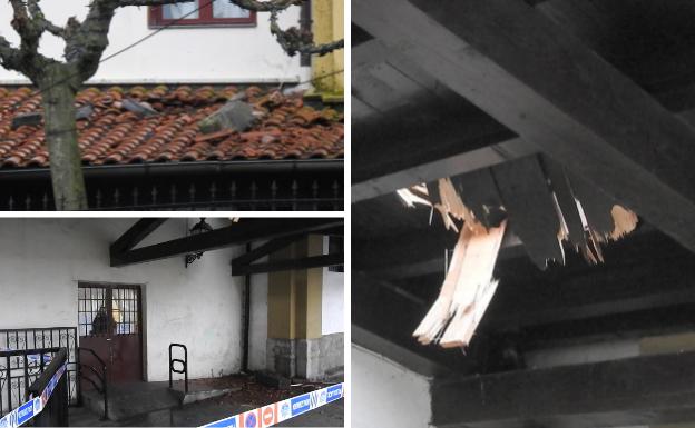 Un rayo causa destrozos en el tejado de la iglesia de La Arboleda