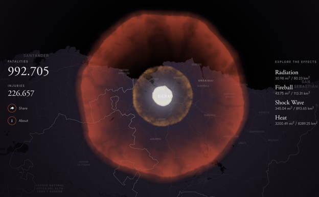 Esta web te permite conocer los efectos de una bomba nuclear en cualquier punto de España