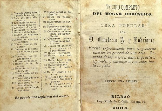 El desconocido libro de recetas de un bilbaíno escrito hace 138 años