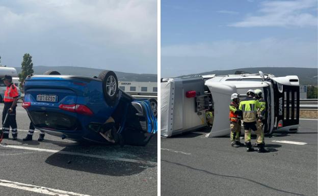 Cuatro heridos en Iruña de Oca por un accidente en el mismo punto donde horas antes había volcado un camión