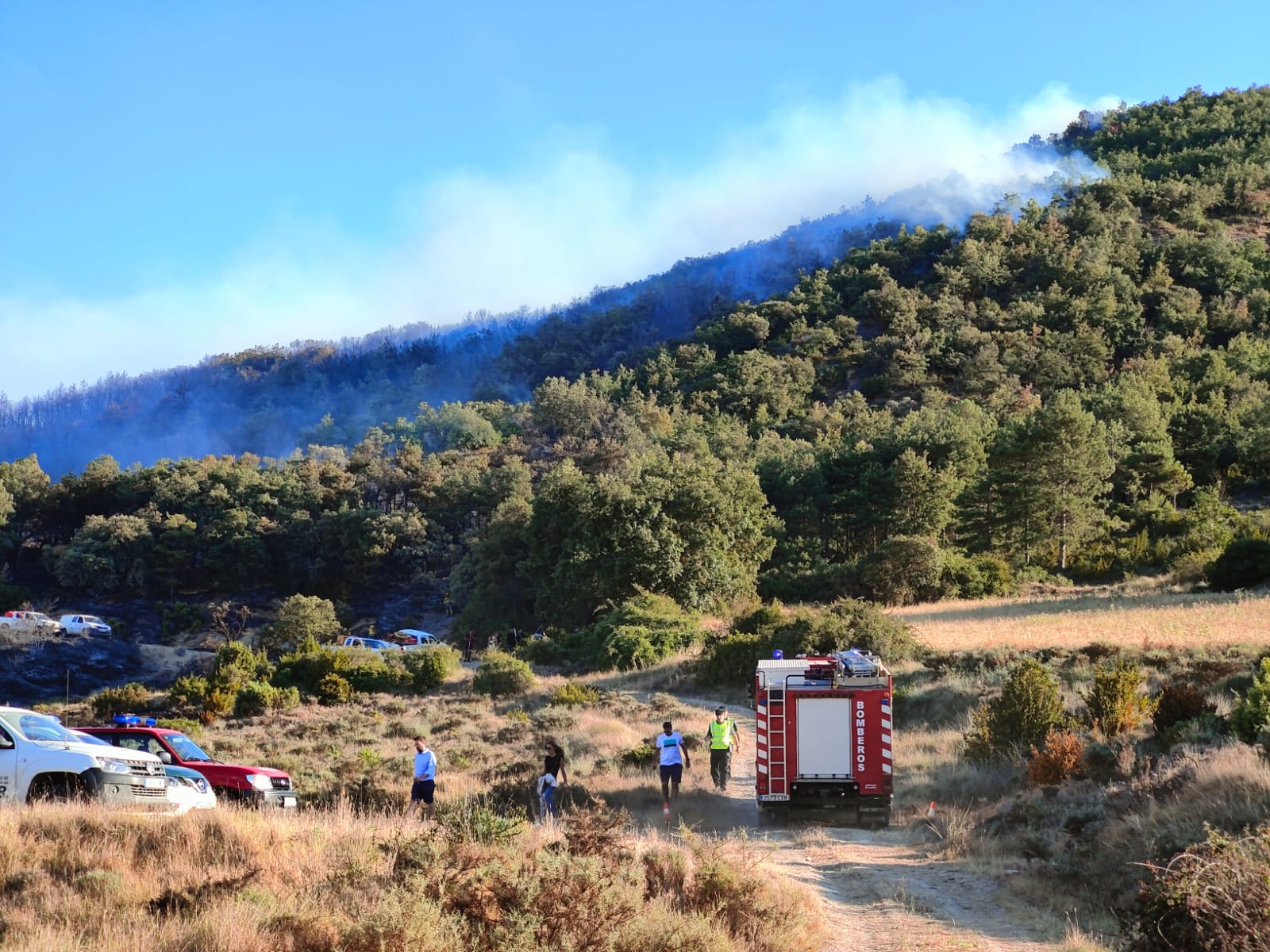 Imágenes del incendio que se ha desatado entre Orón, la N-1 y Valverde