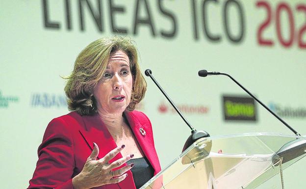 The Secretary of State for the Economy, Ana de la Cueva, during her speech at the signing of the collaboration agreements for the ICO 2020 Lines. 