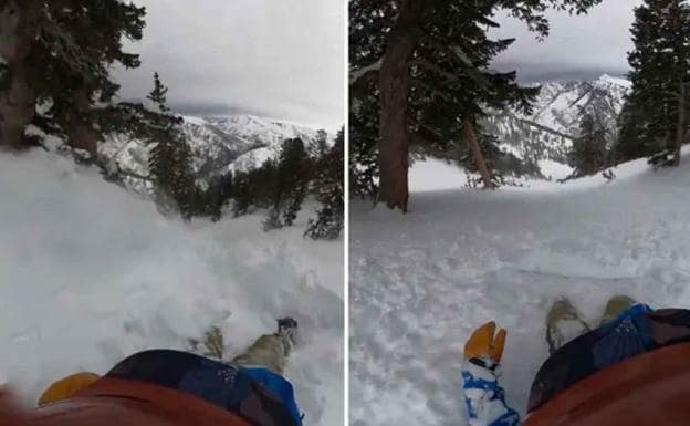 Así grabó un snowboarder la avalancha que lo arrastró más de 90 metros