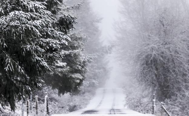 La nieve complica ya la circulación en el puerto de Herrera, donde es necesario el uso de cadenas