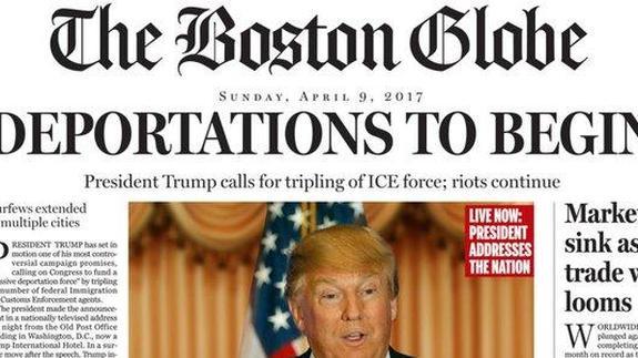 The Boston Globe sitúa a Trump como presidente de EE UU en una portada satírica