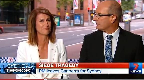 Una presentadora llora tras saber que una amiga había muerto en el secuestro de Sidney