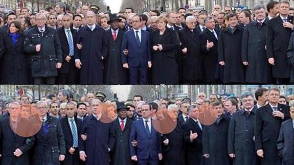 Un periódico ultraortodoxo israelí borra a las mujeres de la foto de la manifestación de París