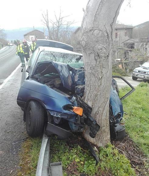 Muere un matrimonio octogenario de Bilbao al estrellar su coche contra un árbol en Mena