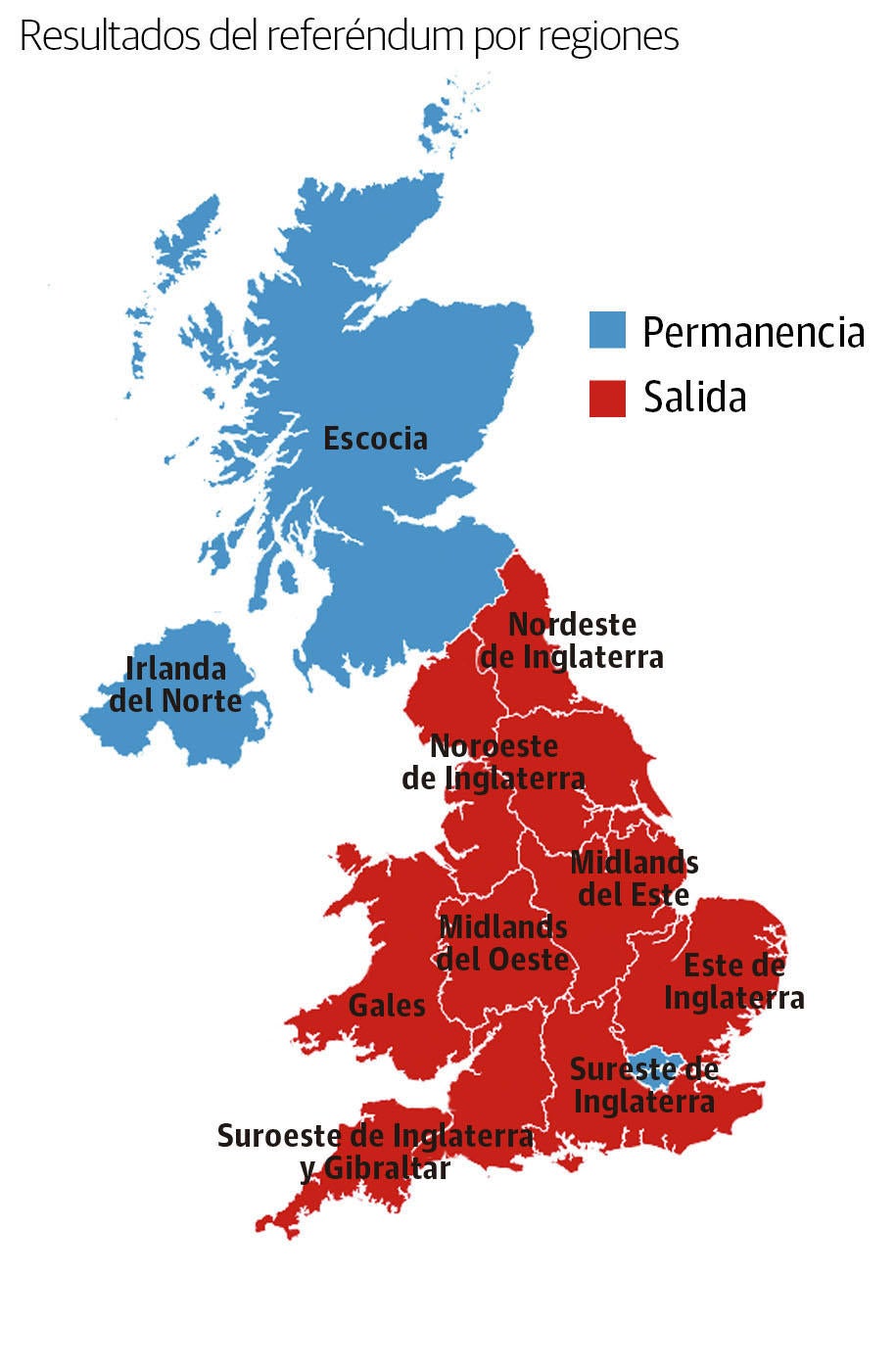 Resultados del referendum en Reino Unido: mapa del Brexit