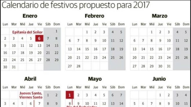 El calendario laboral de 2017 incluye nueve festivos en toda España